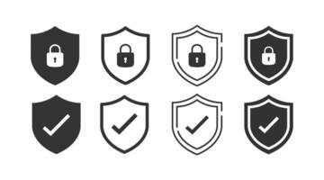 Shield icon set with lock and check mark illustration vector