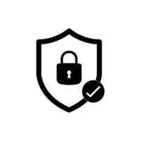 A black and white icon of a lock and a check mark vector