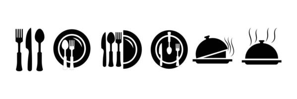 A set of black and white plates and utensils vector