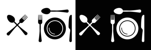 A black and white image of a fork and spoon vector