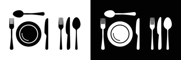 A black and white image of a fork and knife vector