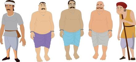 Cartoon indian men in different poses vector