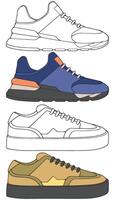 a drawing of different types of sneakers vector