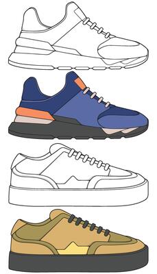 a drawing of different types of sneakers