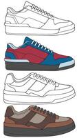 Urban ShoeDesign Bundle Hand Sketch Sneakers in Color Line Art vector