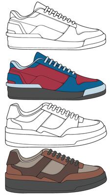 Urban ShoeDesign Bundle Hand Sketch Sneakers in Color Line Art
