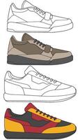 Hand-Drawn Shoe Collection Stylish Sneakers in Color and Outline vector