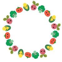 Cute vegetable wreath with smiling faces in kawaii style. vector