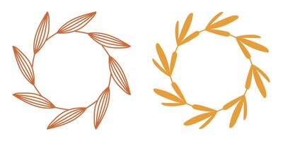 Yellow leaf wreath set. Simple leafs. vector
