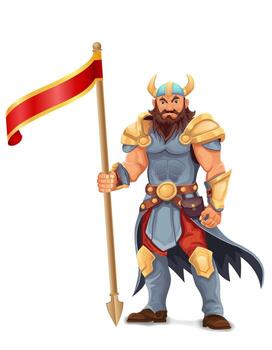 ancient fantasy warrior with stern face standing threatening pose in armor and with weapon illustration isolated white background vector