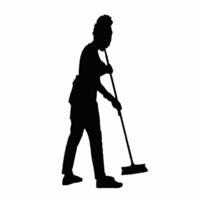 silhouette of a woman sweeping the floor vector