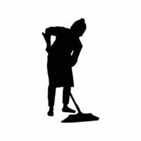 silhouette of a woman sweeping on a white background vector
