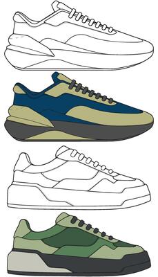 Casual Sneakers Collection Hand-Drawn Shoes for Apparel Design