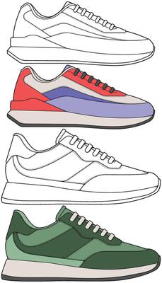 Sneakers Illustration Kit Street Style Shoes in Hand Sketch Form