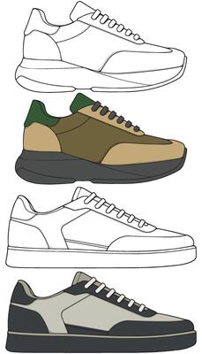 Stylish Sneakers Pack Fashion Shoe Sketches in Modern Design