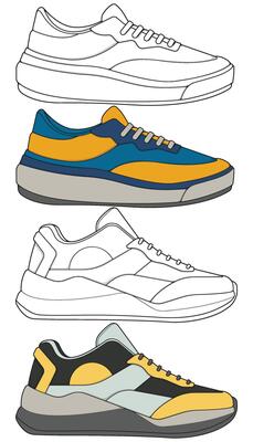 Street Sneakers Set Editable Shoe Illustrations for Creative Use