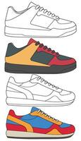Outline and Colored Sneakers Hand Drawn Shoe Bundle for Branding Use vector