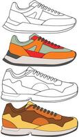 Sneaker Design Set Hand Drawn Shoes in Multiple Styles vector