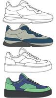 Flat Shoe Illustration Set Urban Sneakers in Hand Drawn Style vector