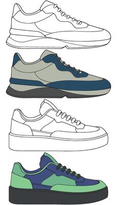 Flat Shoe Illustration Set Urban Sneakers in Hand Drawn Style