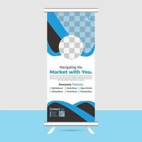 roll up banner with a blue and white design vector