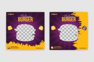 two burger flyers with a checkered background vector
