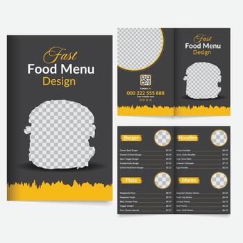 fast food menu template with a burger and a menu vector
