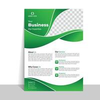 a green business flyer template with a wave pattern vector
