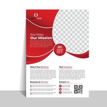 a red and white flyer template with a qr code vector