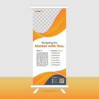 roll up banner stand with orange and white design vector