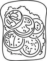An outline illustration of a tomato sandwich on toast, sliced tomatoes and lettuce, perfect for healthy food icons or line art designs vector