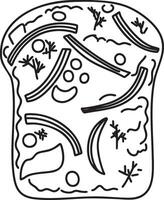 An outline illustration of a sandwich featuring herbs and vegetables, suitable for savory food or vegetarian icons vector