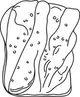 An outline illustration of a ham sandwich, depicting folded ham on toast, suitable for lunch icons or meat based meal designs vector