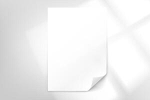 White paper page on bright background with window light. 3d mockup vector