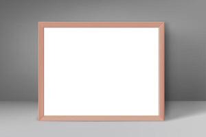 Blank wood frame in grey interior. 3d mockup vector