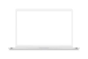 White laptop with white screen isolated on white background. 3d mockup vector