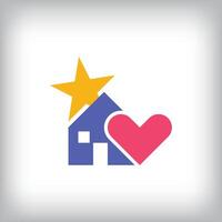 Logo of home sign with health and stars. Unique design identity. Geometric real estate flat logo template. vector