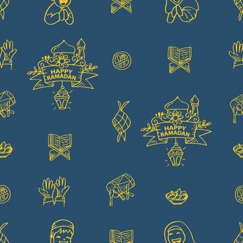 Seamless pattern with hand drawn elements for Ramadan Kareem. vector