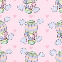 Giraffes in hot air balloons pattern vector