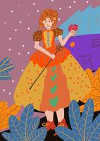 Whimsical character in colorful dress vector