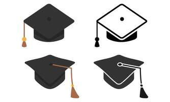 Set of Elegant Monochrome Graduation Cap Icons Symbolizing Academic Achievement and Success vector