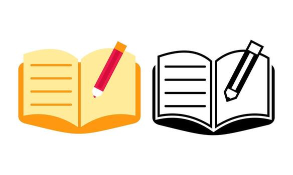 Open Book Icon with a Pencil Symbolizing Learning and Creative Writing Process vector