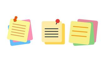 Comprehensive Collection of Colorful Stacked Sticky Notes with Text Lines and Attached Pushpins vector