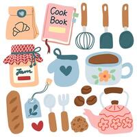 hand drawn kitchen tools Cute cooking and baking elements. Hand drawn illustration vector