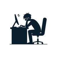 bored and unmotivated person procrastinating at work. A lazy employee or student sitting at a desk feeling sleepy. illustration of office boredom vector
