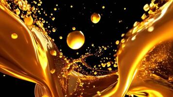 Golden liquid splashing and forming vivid droplets in slow motion video
