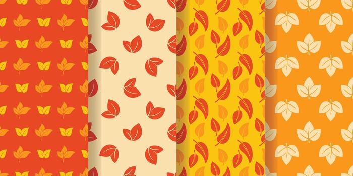 Cozy autumn seamless pattern set. Fall backgrounds with colorful leaves. Autumn mood prints collection for textile, paper, packaging and fabric, graphics vector