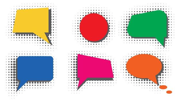 Set of colorful speech bubbles with halftone effect vector