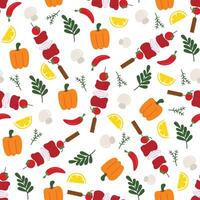 Colorful vegetable and skewer pattern design vector