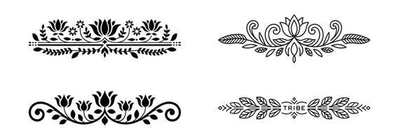 Collection of four decorative floral and leafy borders isolated on white background vector